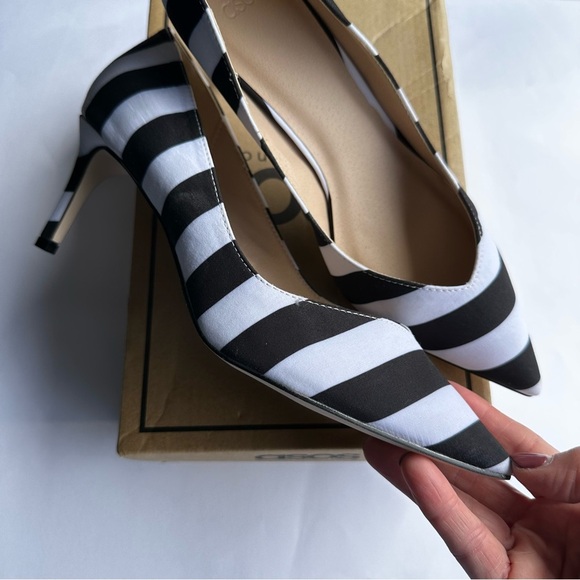 ASOS Women’s Mono Black White Striped Soulmate Pointed Toe Heels Pumps - Picture 6 of 12